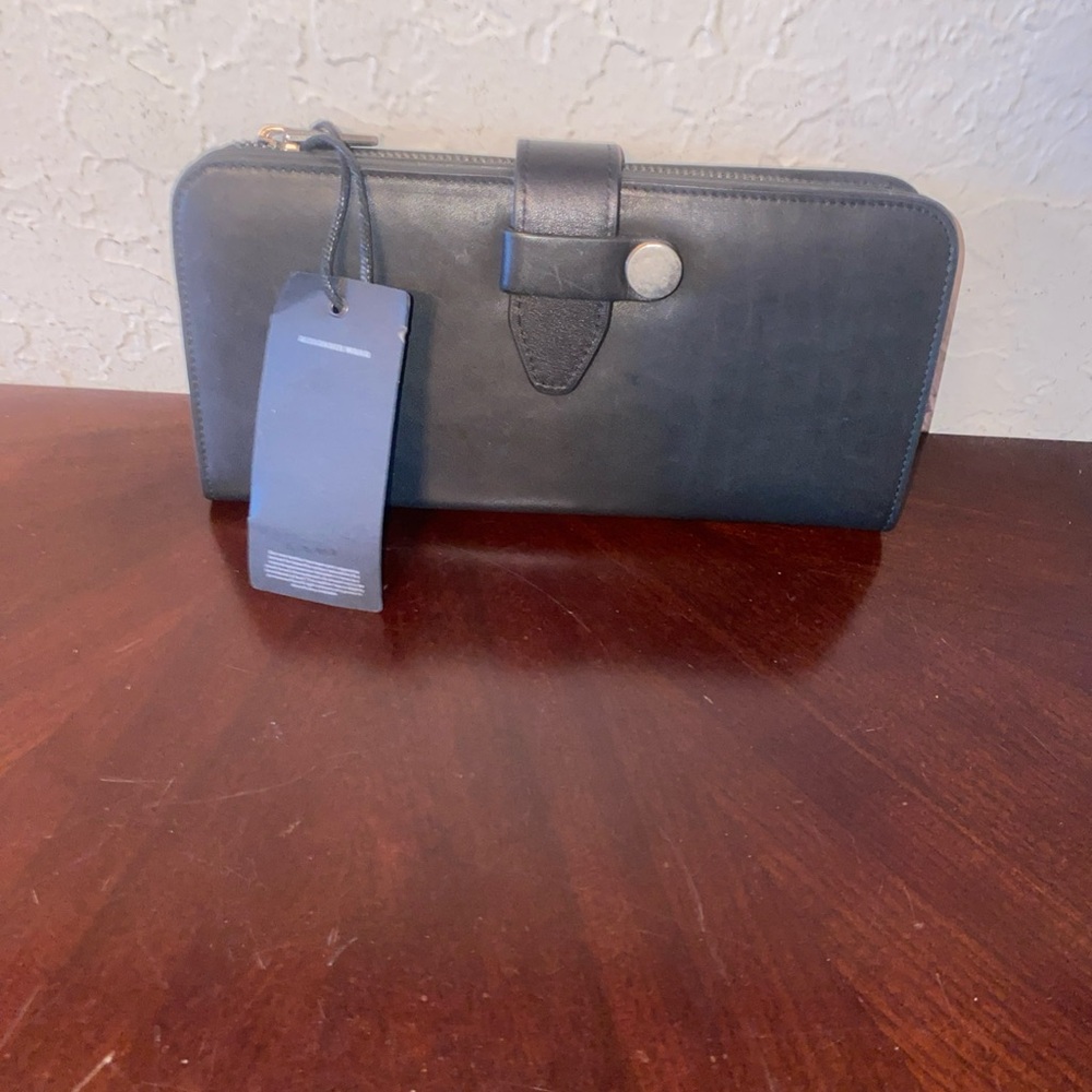 Alexander Wang Wallet Black Prisma Leather Zip Around European Portfolio Wallet